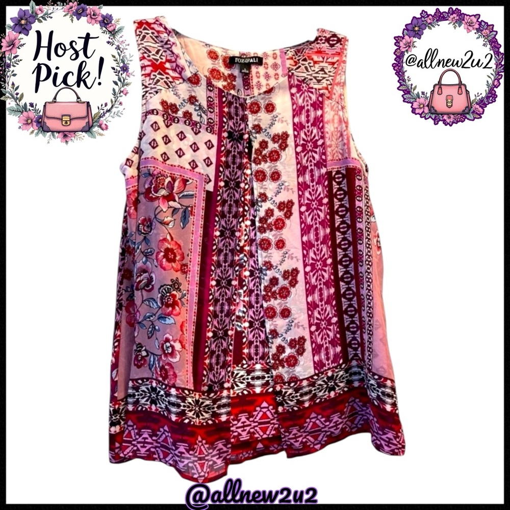 Roz & Ali Sleeveless Blouse with Top split top overlay Size Large